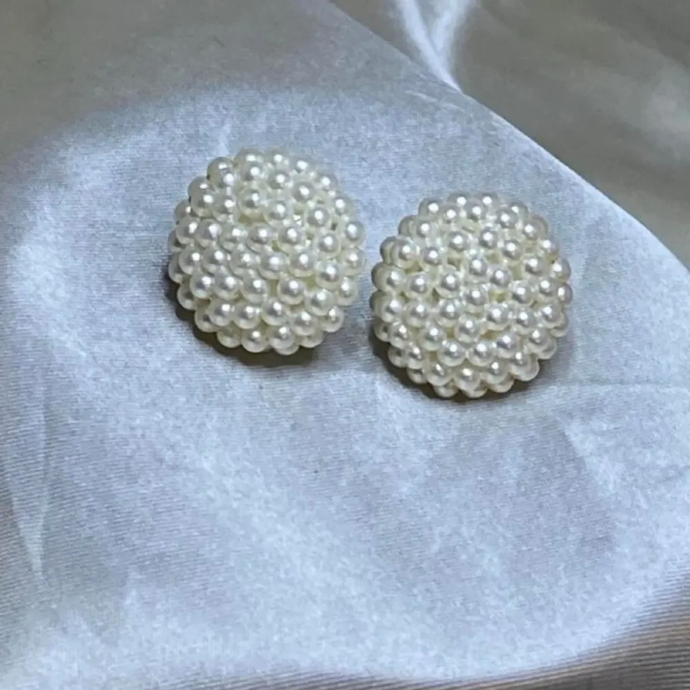 Vintage 1950s Pearl Cluster Earrings Screw Back Mid Century Bridal